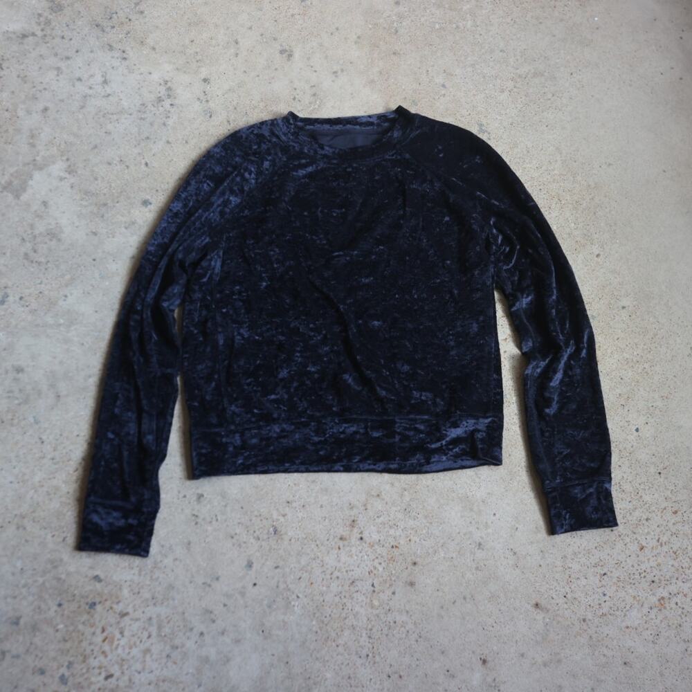 Lululemon Warm Down Crew Crushed Velvet Black Long Sleeve Pullover Sweatshirt